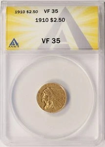 Cuarto de águila india de oro de $2,5 1910 ANACS VF35 - Imagen 1 de 4