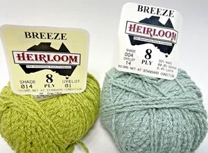 YARN Heirloom Breeze # 014, 004 (17 skeins) 8 green 9 blue wool/cotton/lycra - Picture 1 of 5