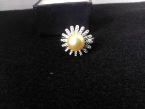 Sterling Silver 925 Faux Pearl and Cubic Zirconia Ring   - Picture 1 of 7