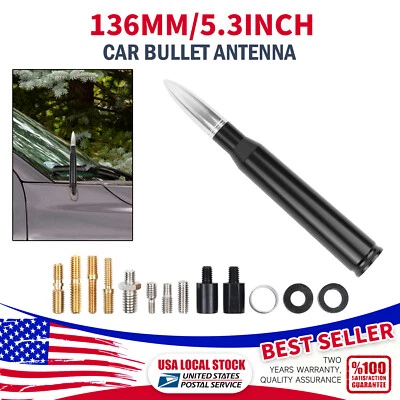 50 Caliber Bullet Aluminum Short Antenna Black Silver For Toyota RAV4 2001-2008 - Image 1 of 4