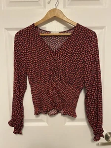 Paper Crane Long Sleeve Floral Cropped Shirt Size X-Small - Picture 1 of 3