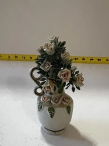 Porcelain Roses In Bisque Bud Vase Victorian Flowers Rose Bouquet Vintage - Picture 1 of 17