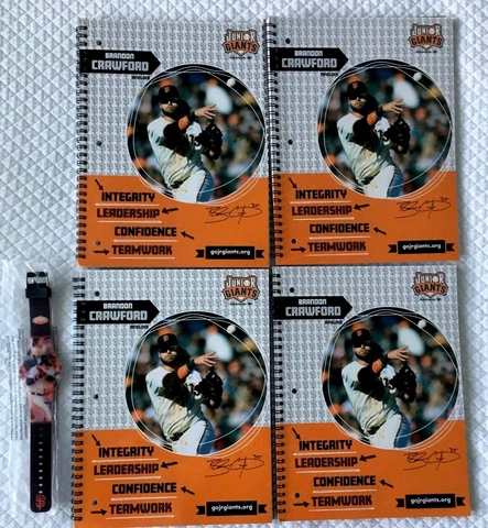 San Francisco Giants Brandon Crawford WATCH Lot 4 School Notebooks Binder Paper Cover