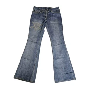 Cross And Skull Blingy Embellished Bootcut Faded Blue Jeans Women's Y2K  Size 10 - Picture 1 of 12