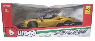 Burago 1:18 Ferrari SF90 Spider Gold Race Play Diecast Sports Model Car 18-16016 — 第 1/4 张图片