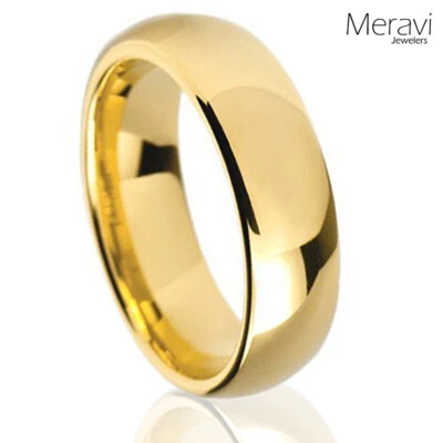 Solid Titanium Dome Mens Women 18k Gold IP Wedding Band Comfort Fit Promise Ring - Image 1 of 4