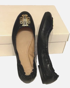 Tory Burch Damen-Ballerinas schwarz Leder Twiggie Scrunch Slipper Größe 7,5 M - Bild 1 von 12