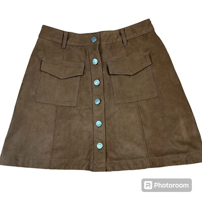 Abercrombie & Fitch Vegan Suede Button Front Mini Skirt Camel Brown NWOT Small S - Image 1 of 4