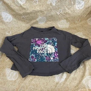 The North Face Girls' Grey Graphic Long Sleeve Tee Size S/P 7/8 - Picture 1 of 6