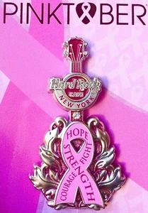 2020 HARD ROCK CAFE NEW YORK PINKTOBER BREAST CANCER WHITE DIAMOND 3D GUITAR PIN - Bild 1 von 4