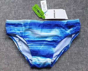 SPEEDO MENS Leisure Atlantic Brief Blue White AUS Size 16 L Waist 85cm/34'' NEW - Picture 1 of 4