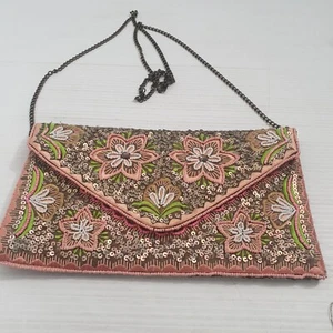 Cynthia Rowley Beaded Floral Clutch Evening Bag - Picture 1 of 10