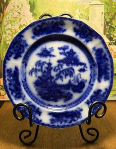 Flow Blue Plate Pelew Ironstone 8.25" E Challinor Antique 1842-67 - Picture 1 of 14