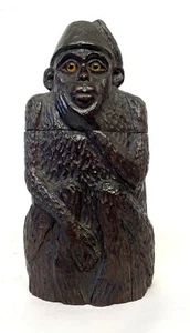 Antique Black Forest Carved Wooden Monkey with Glass Eyes Tobacco Jar / Casket - Picture 1 of 15