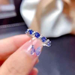 925 Sterling Silver 2CT Round Lab Created Blue Sapphire Women's Engagement Ring - Picture 1 of 13