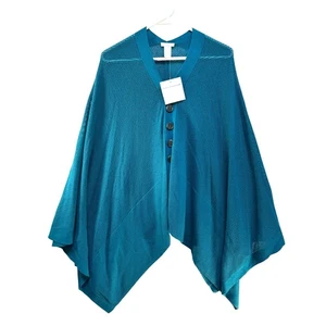 J.Jill türkis vorne offen Netz Strick Knopf Poncho Cardigan S/L Baumwollmischung - Bild 1 von 8