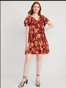 Cute OLD NAVY Women's V-Neck Tiered Mini Swing Dress Floral NWT Size Large Tall - Picture 1 of 6