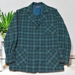 Pendleton Wool Plaid Jacket Green Blue Lined Men’s L Cruiser Vintage USA *Read - Picture 1 of 6