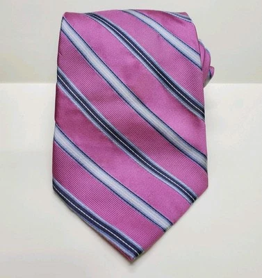 Corbata para hombre Calvin Klein 100 % seda rosa gris rayas diagonales Foto 1 de 2