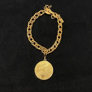 Vtg Monet Gold Tone Happy Anniversary Adjustable Moveable Date Charm Bracelet - Picture 1 of 10