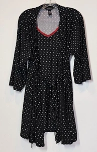 Lala Black White Polka Dot Soft Knit Peignoir Set Red Lace M Nightgown L Robe - Picture 1 of 8