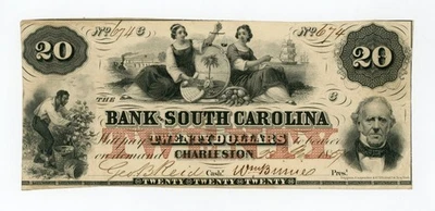 1857 $20 The Bank of South Carolina - Charleston, SOUTH CAROLINA Note - Image 1 of 2