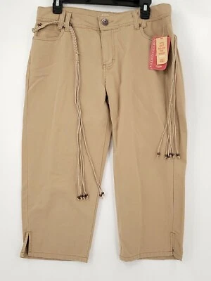 Faded Glory Womens Size 10 Tan Braided Belt 5 Pocket Design Cotton Capris NWT - Image 1 of 4