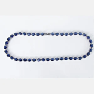 WHITE GOLD FINISH Created Diamond Blue Sapphire Classic Oval Cut Necklace - Picture 1 of 5