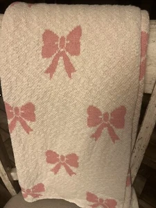 Cynthia Rowley PINK BOWS 50x70 Decorative Throw Blanket 100% Cotton Bow NWT - Picture 1 of 3