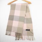 Cashmere Blend Scarf Womens Tan & Pink Plaid Soft Fringe 12" By 72" Rectangular