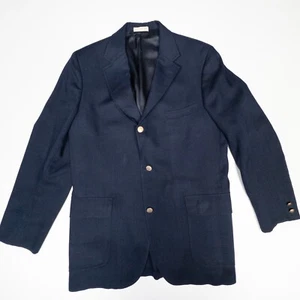 Brooks Brothers Linen Blazer Sport Coat Gold Buttons Navy Blue Mens Fits Like 42 - Picture 1 of 6