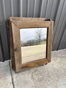 Antique Wood Cut Mirrored Medicine Cabinet Knob Wall Shelf Art Deco Barn Find