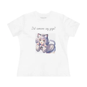 Yoga Anime Cat Girl Tee, Fun and Playful Cat Lover Shirt, Women's Cotton - Picture 1 of 5