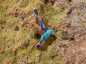 Kolibri Sterlingsilber 925 Multi Edelstein Opal eingelegt Bunt Anhänger U25 - Bild 1 von 9