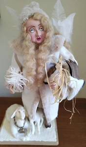 Vintage Folk Art Vickie Smyers Handcrafted Ice Skating Fairy w/ 2 Lamb Wand - Picture 1 of 15