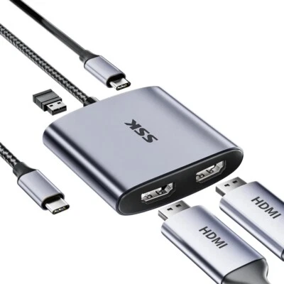 SSK USB C to Dual HDMI Multiport Adapter 4K/60Hz with PD 100W - Image 1 of 4