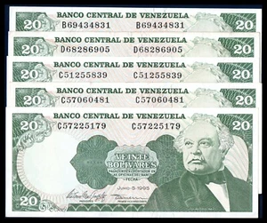 Venezuela Circulated Notes Lot 5 Pieces 20 Bolivares Bs 1995 P-63 (Banknotes) - Picture 1 of 1