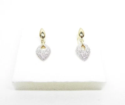9ct Gold Diamond Earrings Yellow & White Gold Drop Butterfly Fittings gift box - Image 1 of 4