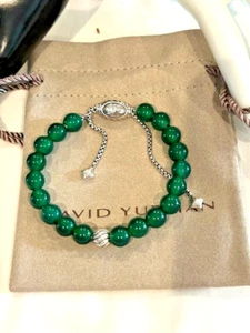 D. Yurman .925 SILBER SPIRIT GREEN ONYX 8,0mm PERLEN-w-D.Y.925 VERSCHLUSS & WAVE-hux-6 - Bild 1 von 3