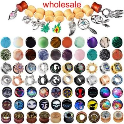 Wholesale Lot 20x Stone/Silicone/Stainless Steel/Wood Ear Plug Tunnels Ear Gauge - Image 1 of 4