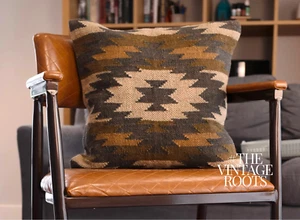 Navajo Handmade Cushion Cover Kilim Vintage Neutral Pillow Case 18" Rug Moroccan - Picture 1 of 4