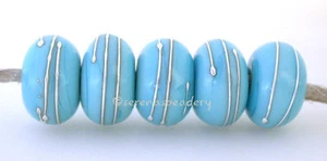 5 HELLTÜRKIS mit feinen Silberdrahtwicklungen * Handarbeit Lampwork Glasperlen - Bild 1 von 3