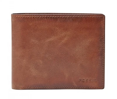 FOSSIL Derrick RFID Large Coin Pocket Bifold Geldbörse Brown Braun Neu