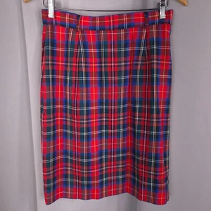 Vtg Women Petite Skirt S M Red Tartan Pencil Preppy Academia Schoolgirl ILGWU - Picture 1 of 13