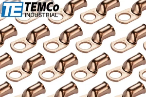 100 Lot 1/0 1/2" Hole Ring Terminal Lug Bare Copper Uninsulated AWG Gauge - Picture 1 of 7