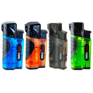 4 PACK Triple Clear Color Torch Lighter Adjustable Flame W/Cigar Puncher GR - Picture 1 of 12