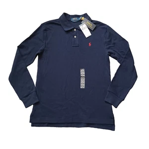 Polo Ralph Lauren Shirt Boys L Navy Blue Polo Classic Fit Long Sleeve Youth NWT - Picture 1 of 16