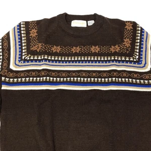 Vintage 70er Ferranti Fair Isle Rundhals Pullover Sweater XL braun Acryl Urlaub - Bild 1 von 5