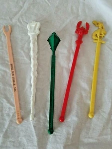 LOBSTER RODEO RIDER LAMPLIGHT 5 Vintage NYC PLASTIC Drink SWIZZLE STIR STICK - Picture 1 of 11