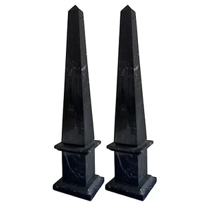 Coppia di Obelischi in Marmo Nero Marquinia Scultura Home Decor Design H 25cm - Photo 1 sur 2